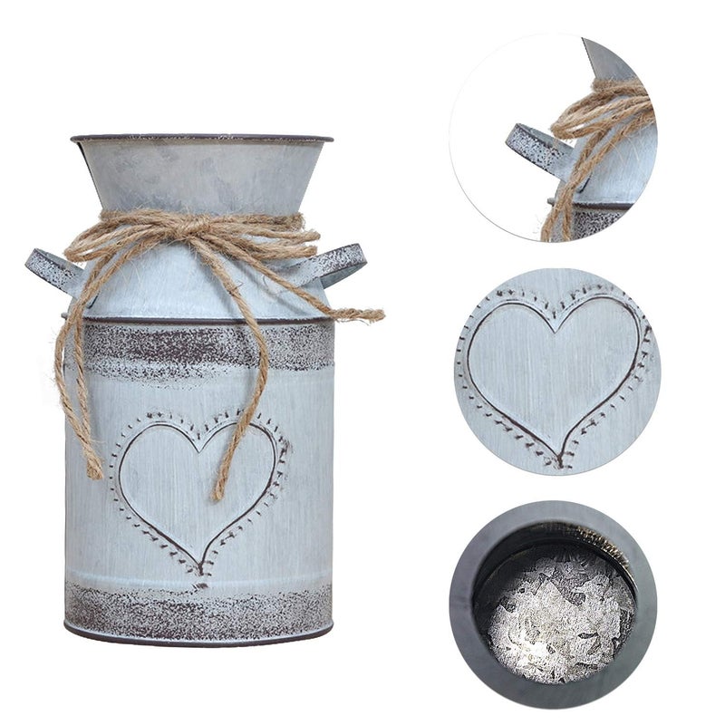 Soyizom Rustic Galvanized Vase Shabby Chic Decor Milk Jug Heart Vase for Vintage Wedding Docor Vase, Rustic Milk Can Tin Jug Vases Decorative Flower Vase for Farmhouse Kitchen Wedding Decoration - Image 3